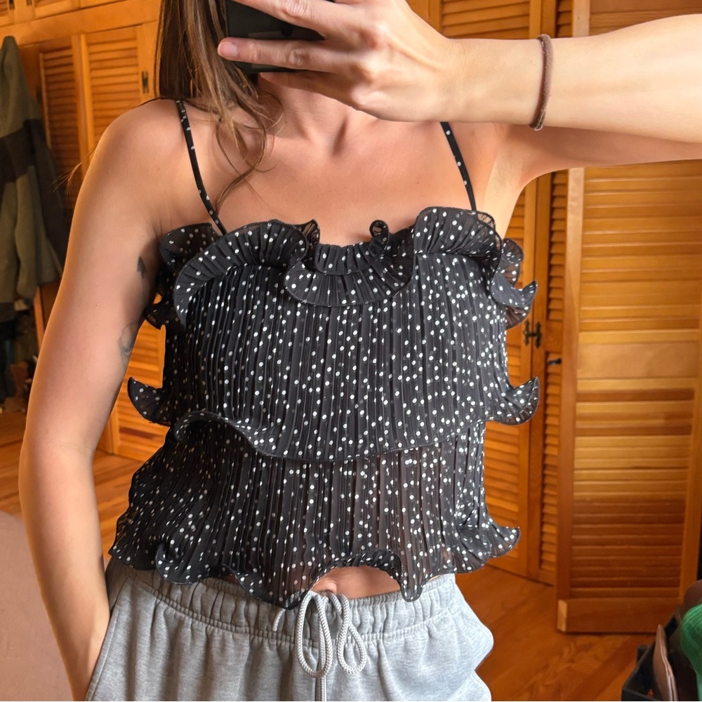 Lush Black and White Ruffle Camisole